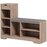 Banc de rangement pour chaussures rembourré avec siège, banc d'entrée avec tiroir et 6 étagères ouvertes pour le couloir