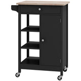 Modern Rolling Kitchen Island Cart with Drawer, Natural Wood Top, Towel Rack, Door Storage Cabinet