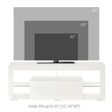 Meuble TV pour téléviseurs 55 pouces, Banc TV laqué avec lumières LED, Tiroir de rangement et Étagères