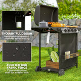 4+1 Burner Propane Gas BBQ Grill, Side Table, Shelf, Spice Rack, Wheels