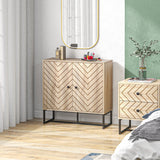 Buffet moderne, meuble de rangement avec 2 portes à chevrons et étagère réglable, meuble de cuisine avec base en acier, meuble de bar à café, 80 cm de haut