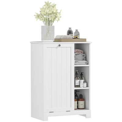 Laundry Cabinet with Removable Basket, Tilt Out Laundry Hamper with Adjustable Shelf and Open Compartments