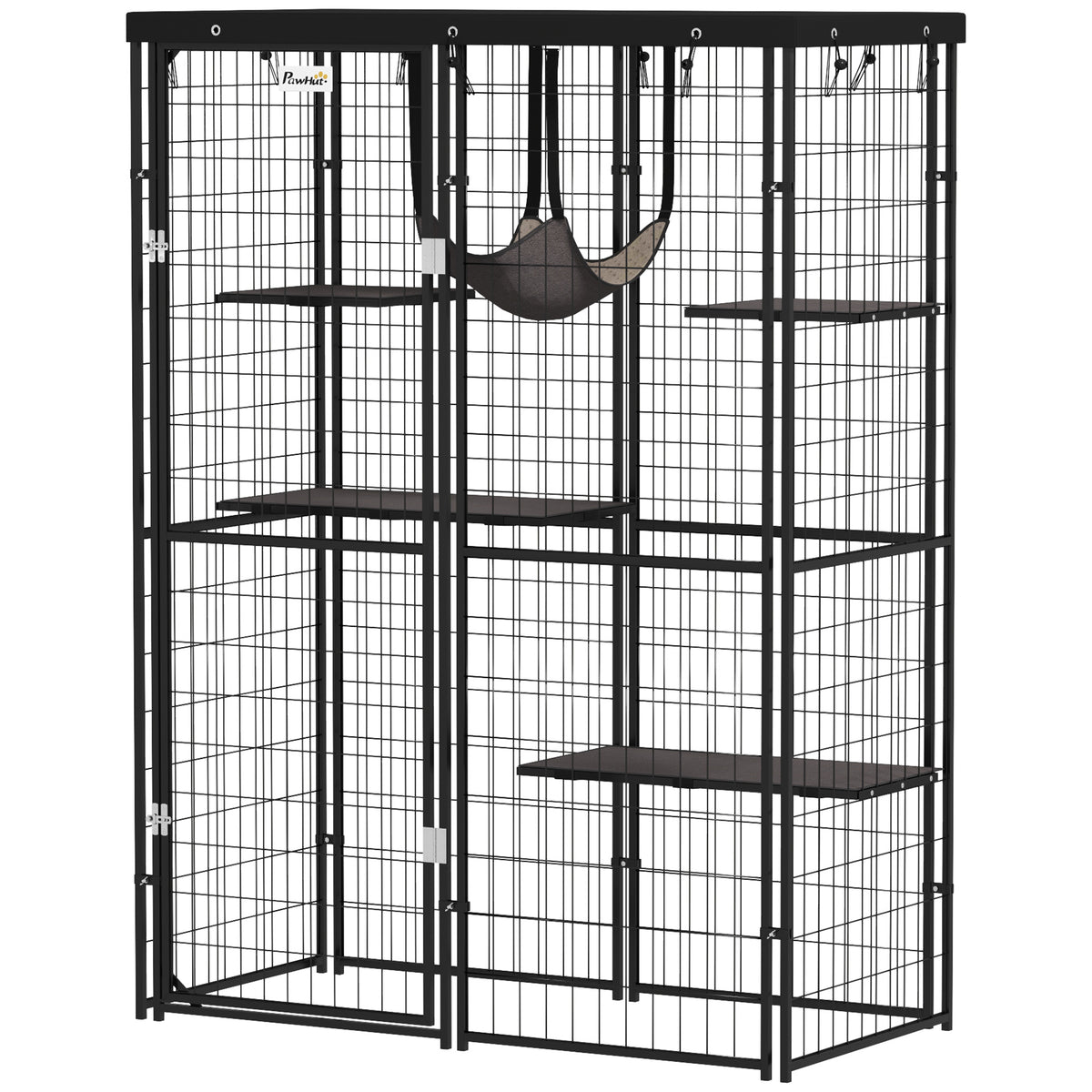 Cage pour chat en métal avec couverture imperméable, 4 plateformes, coussins lavables pour 1-3 chatons, 46,5