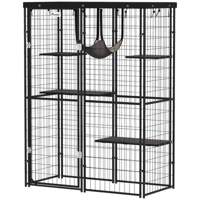 Cage pour chat en métal avec couverture imperméable, 4 plateformes, coussins lavables pour 1-3 chatons, 46,5