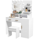 Table à maquillage éclairée, tiroirs et étagères d'armoire pour chambre