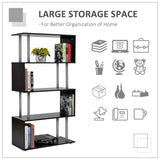5-Tiers Geometric Wooden Bookcase S-Shaped Storage Bookshelf Display with Metal Frame for Living Room