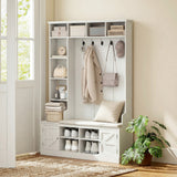 Hall Tree with Bench and Shoe Storage, 12 Shelves, 2 Cabinets, 5 Hooks