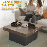 Square Coffee Table with 16-Colour LED Lights, 35-inch Modern Center Table for Living Room