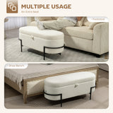 Storage Ottoman with Lift-Up Lid and Steel Legs, 45 Inches Sherpa Fleece Storage Chest for Living Room