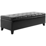 Banc Ottoman de Rangement, Repose-Pieds avec Pieds en Bois Massif, Coffre de Rangement en Cuir PU de 130 cm pour Salon