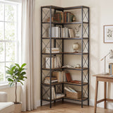 6-Tier L-Shaped Bookshelf, Freestanding Corner Bookcase with Metal Frame