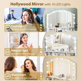 Makeup Vanity with Mirror and 10 LED Lights, 3 Colour Adjustable, Dressing Table with 7 Drawers
