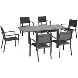 Patio Dining Set for 6, Aluminum Expandable Outdoor Table and 6 Stackable Chairs with Padded Back, Mesh Seat