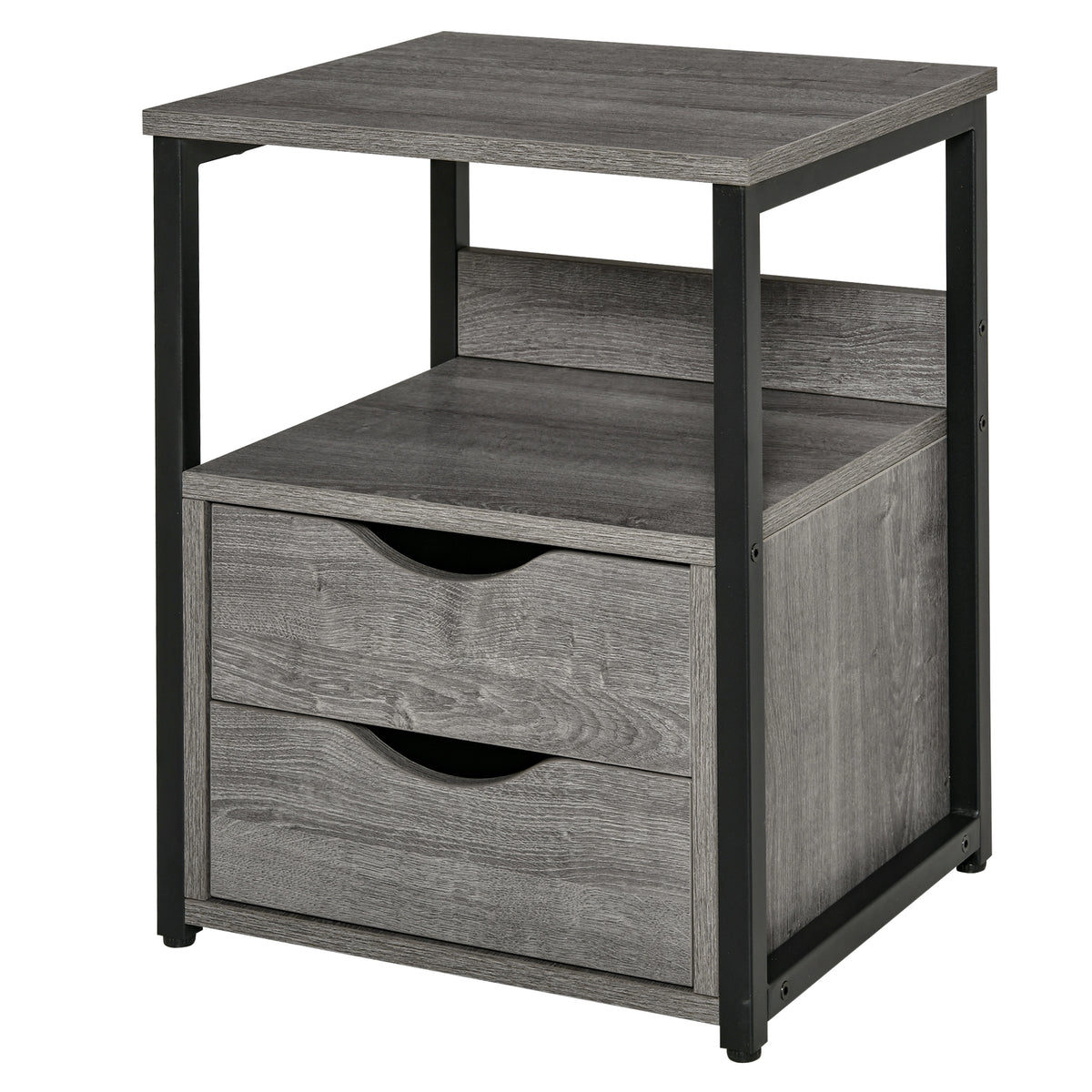 Nightstand with 2 Drawers, Industrial Side Table with Storage Shelf