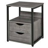 Nightstand with 2 Drawers, Industrial Side Table with Storage Shelf