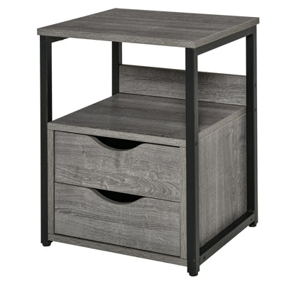 Table de Chevet avec 2 Tiroirs, Table d'Appoint Industrielle avec Étagère de Rangement