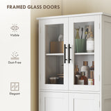 Armoire de salle de bain haute avec portes vitrées, unité économe d'espace avec tablettes ajustables, rangement autoportant