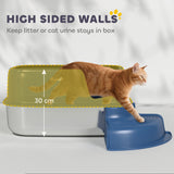 Stainless Steel Cat Litter Box, Cat Litter Box with High Side and Scoop