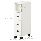 Slim Bathroom Cabinet with Wheels, Narrow Bathroom Storage Cabinet with Door, Drawer and 2 Open Compartments