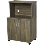 Microwave Cart on Wheels Utility Trolley Storage Sideboard Bookcase with 2-door Cabinet