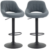 Bar Stools Set of 2, Swivel Counter Height Barstools with Adjustable Height, Linen Upholstered Bar Chairs with Round Metal Base and Footrest