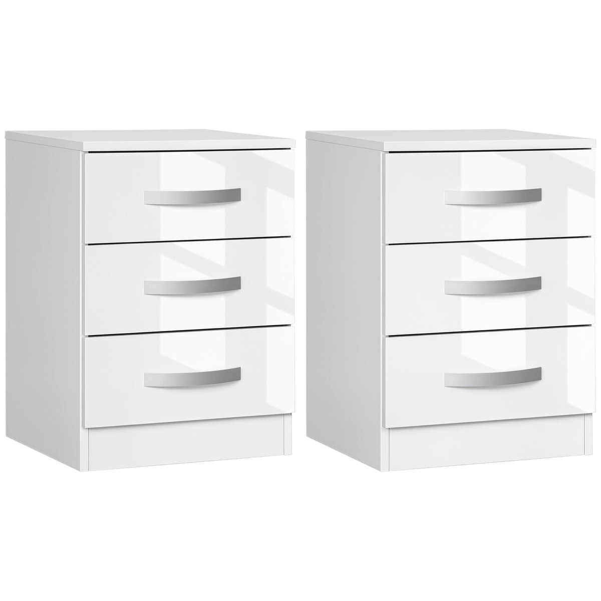 Modern Nightstand Set of 2, Bedside Tables with 3 High Gloss Drawers for Bedroom