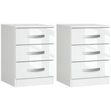 Modern Nightstand Set of 2, Bedside Tables with 3 High Gloss Drawers for Bedroom