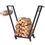 31 Inch Firewood Rack Outdoor, Heavy Duty Log Rack with Swivel Casters, Indoor Fire Wood Holders for Fireplace