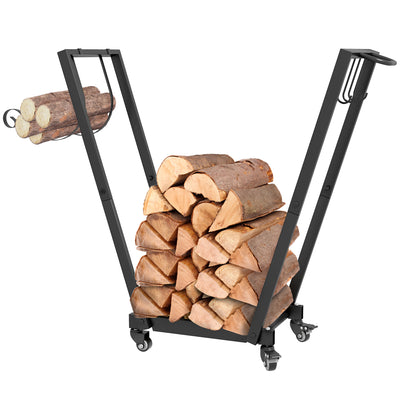 31 Inch Firewood Rack Outdoor, Heavy Duty Log Rack with Swivel Casters, Indoor Fire Wood Holders for Fireplace