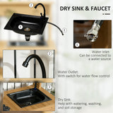 Outdoor Potting Bench Table with Faucet, Hooks and Storage Shelves, Wood Work Bench Workstation