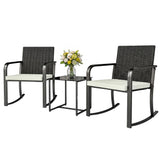 Ensemble de bistro berçant 3 pièces, mobilier de patio extérieur avec coussins