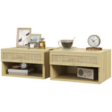 Floating Nightstand Set of 2, Nordic Wall Mounted Bedside Table with Drawer and Open Shelf for Bedroom