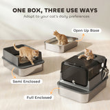 XXL Stainless Steel Cat Litter Tray, Enclosed Cat Litter Box for Big Cats with High Sides