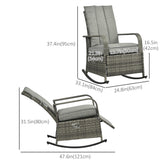 Chaise à bascule en rotin extérieur avec coussin, fauteuil inclinable PE en rotin pour patio avec repose-pieds ajustable
