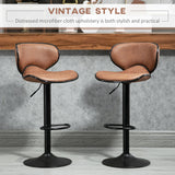 Vintage Set of 2 Microfiber Cloth Adjustable Bar Height Stools with Swivel Seat