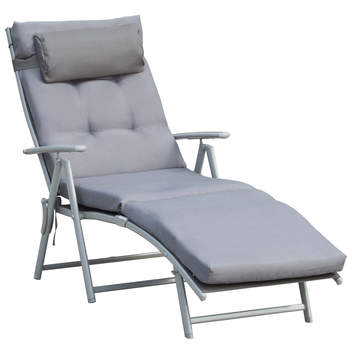 Lounge Chair Outdoor, Folding Patio Chaise Lounger, 360 lbs 7-Position Adjustable Back Outdoor Recliner with Cushion, Headrest for Garden