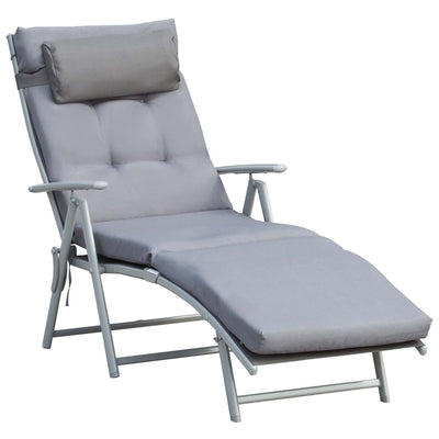 Lounge Chair Outdoor, Folding Patio Chaise Lounger, 360 lbs 7-Position Adjustable Back Outdoor Recliner with Cushion, Headrest for Garden