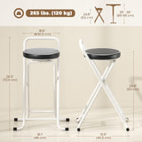 Foldable Bar Stools Set of 2, Folding Kitchen Chairs with PU Cushioned Seat, Footrest