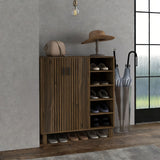 Meuble à chaussures avec double porte et étagères ouvertes, meuble de rangement pour chaussures de 17 paires pour entrée et couloir