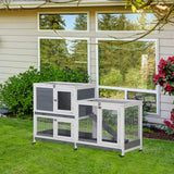 Wooden Rabbit Hutch Elevated Pet House Bunny Cage Small Animal Habitat with Slide-out Tray Lockable Door Openable Top for Indoor 58