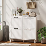 Shoe Cabinet with 4 Flip Drawers, Freestanding Narrow Shoe Storage Cabinet with Adjustable Shelves, Open Back