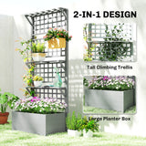 Wooden Raised Garden Bed with Trellis and Roof, Elevated Planter Box with 2 Shelves