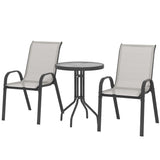 3 Pieces Bistro Set, Small Patio Furniture Set with Stackable Mesh Chairs, Glass Table for Garden