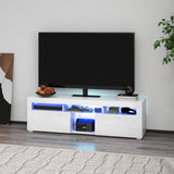 Meuble TV moderne avec rangement et éclairage LED pour téléviseurs jusqu'à 55 po, armoire TV avec compartiments ouverts