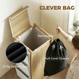 Bamboo Laundry Hamper with Removable Drawstring Bag and Side Storage Pockets, 20 Gal