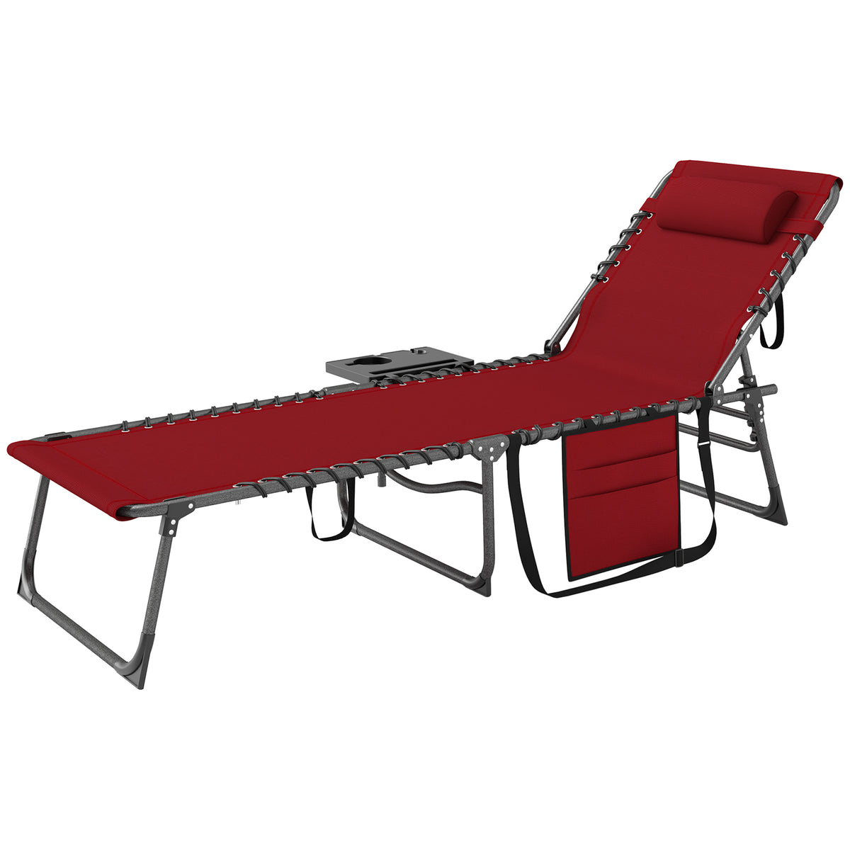 Folding Lounge Chair, Outdoor Chaise Lounge Tanning Chair with Adjustable Back, Side Table, Headrest