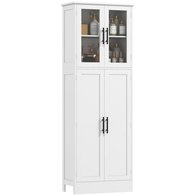 Tall Bathroom Cabinet with Glass Doors, Space-Saving Unit with Adjustable Shelves, Freestanding Storage