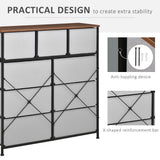 Commode chambre à coucher avec 9 tiroirs, coffre en tissu 4 étages, meuble-tour de rangement haut avec cadre en acier et dessus en bois pour garde-robes