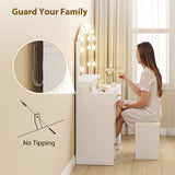 Makeup Vanity with Mirror and 10 LED Lights, 3 Colour Adjustable, Dressing Table with 7 Drawers