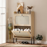 Shoe Cabinet with 2 Flip Drawers, Boho Narrow Shoe Storage Cabinet